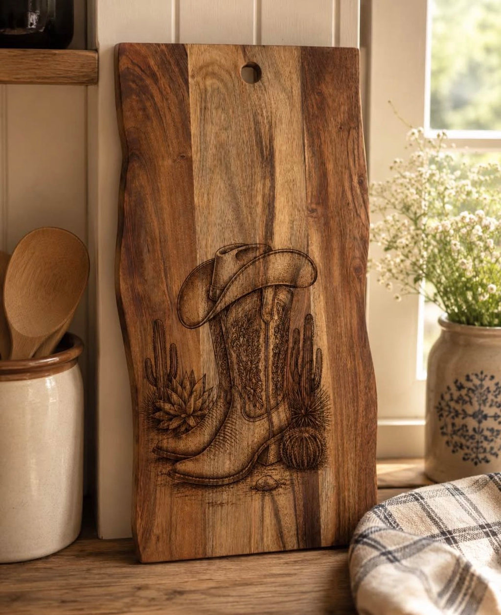 Cowgirl Boots & Hat Acacia Board