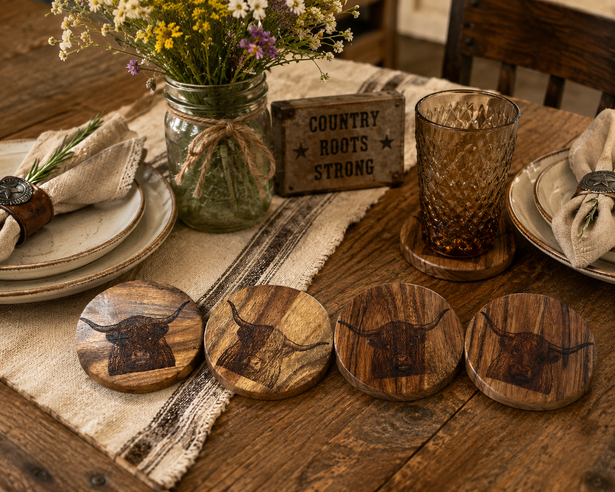 Western Engraved Coaster Set of 4