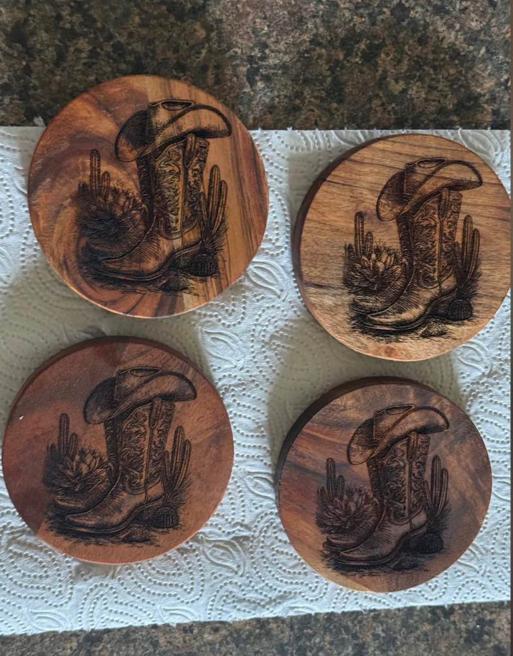 Cowboy boots and hat coasters