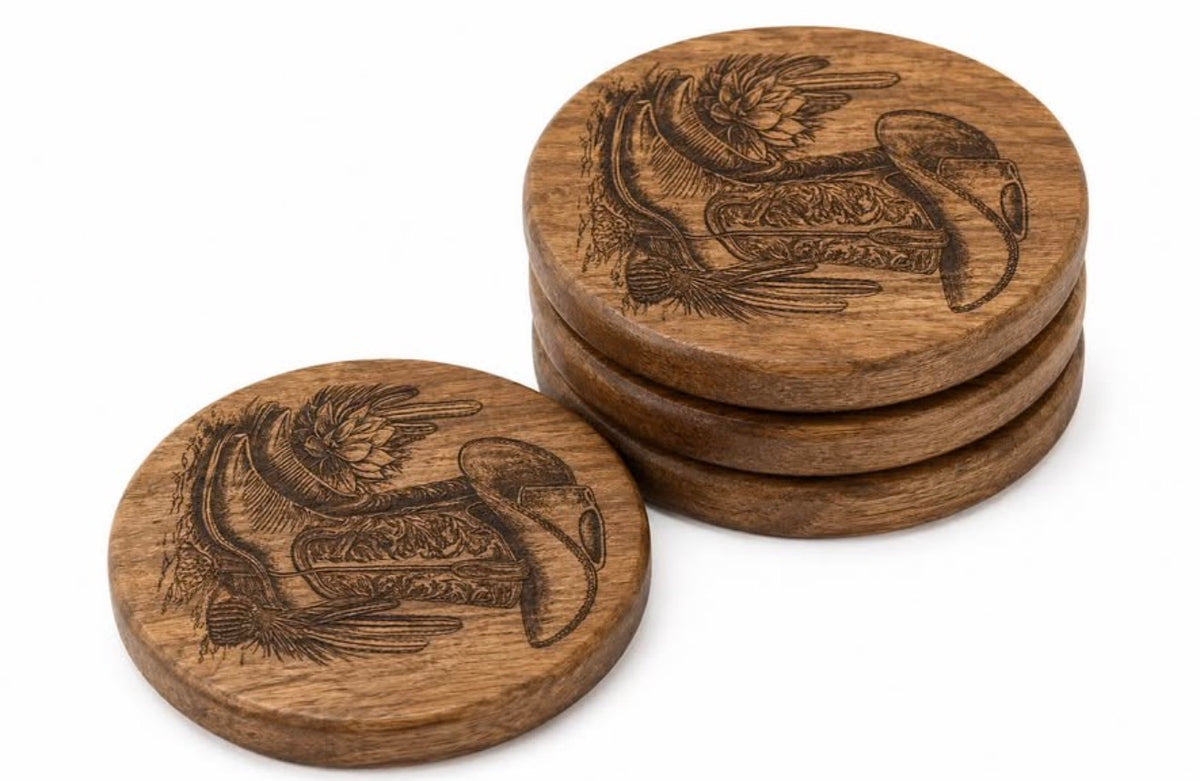 Cowboy boots and hat coasters