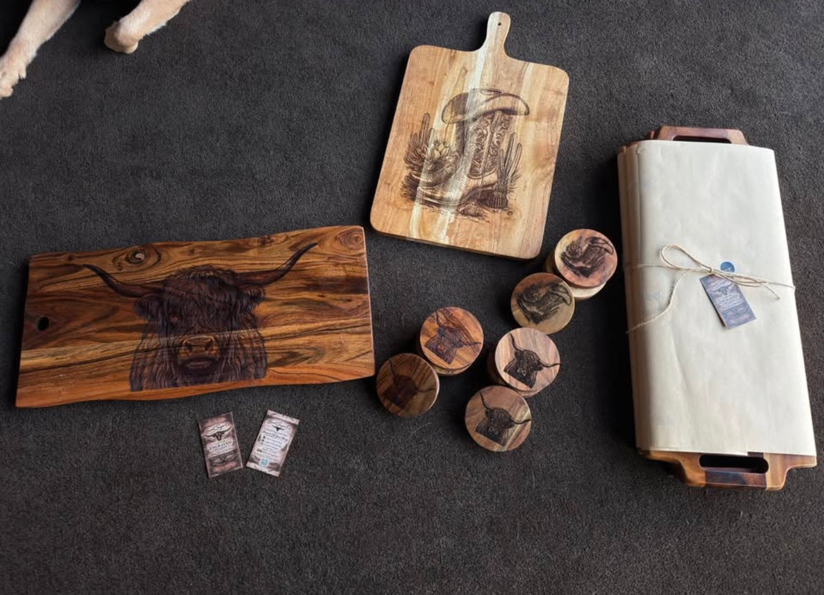 Cowboy boots and hat coasters